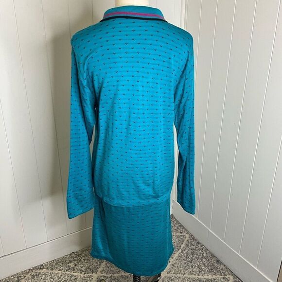 Vintage 80s Gitano Women's Small Acrlyic Blue Pajama Set Loungewear Skirt Top - Picture 5 of 9